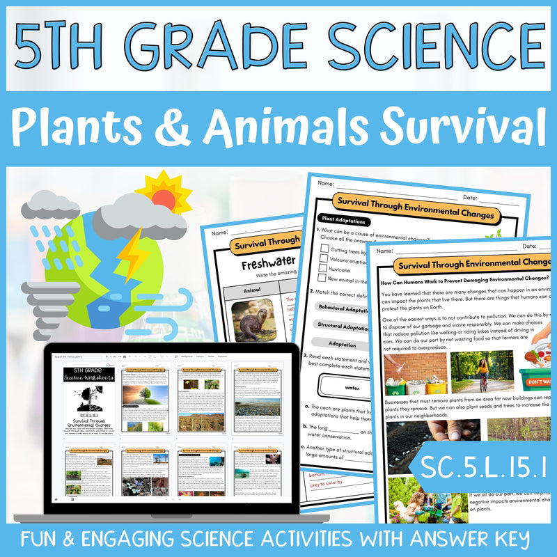 Plant and Animal Survival Activity & Answer Key 5th Grade Life Science