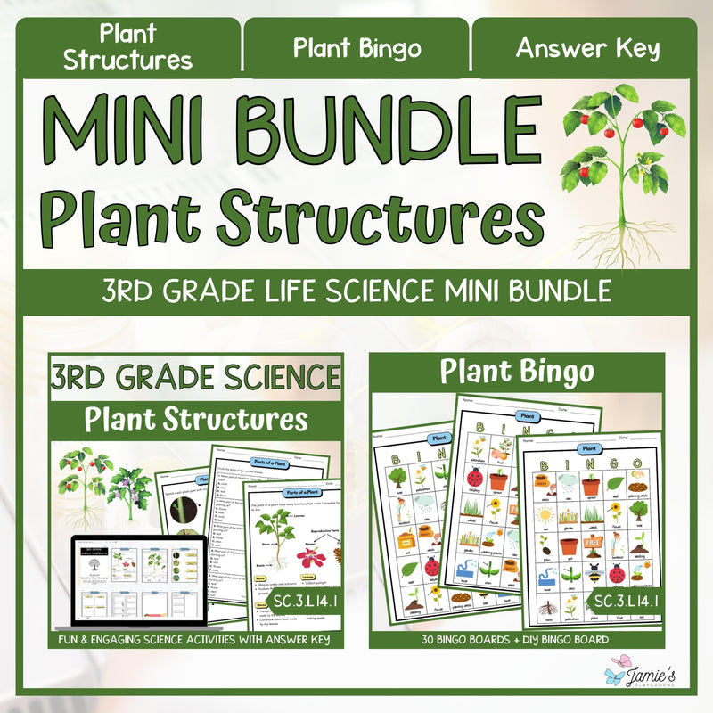 Plant Structures Activities and Vocabulary Game 3rd Grade Life Science BUNDLE