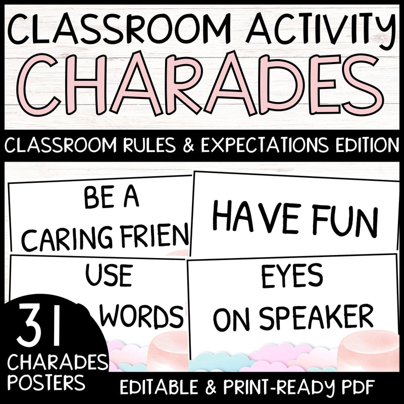 Classroom Rules Charades Posters EDITABLE (Pink): Back to School Activity