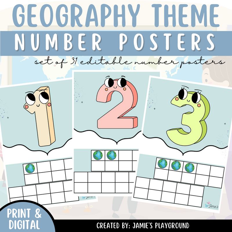 Number Posters 1 - Geography Classroom Decor Number Recognition