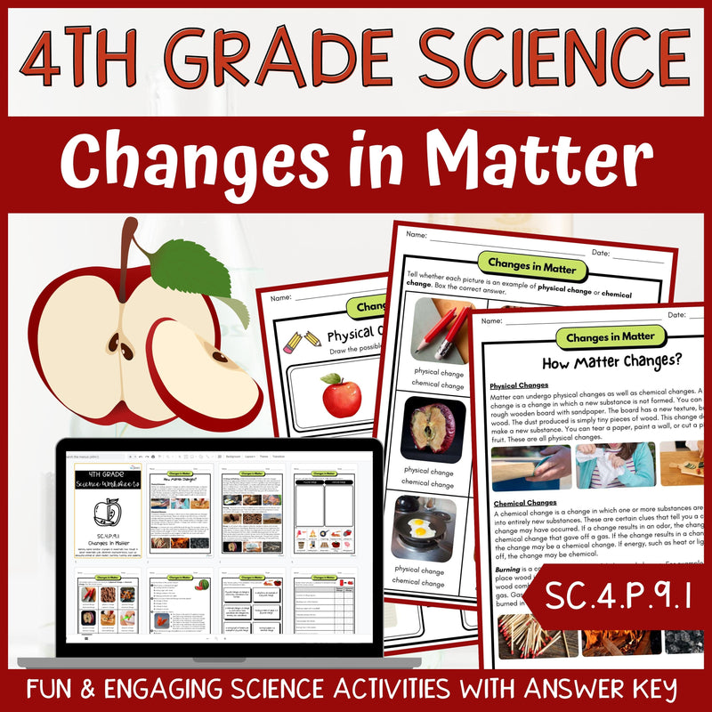 Changes in Matter Activity & Answer Key 4th Grade Physical Science