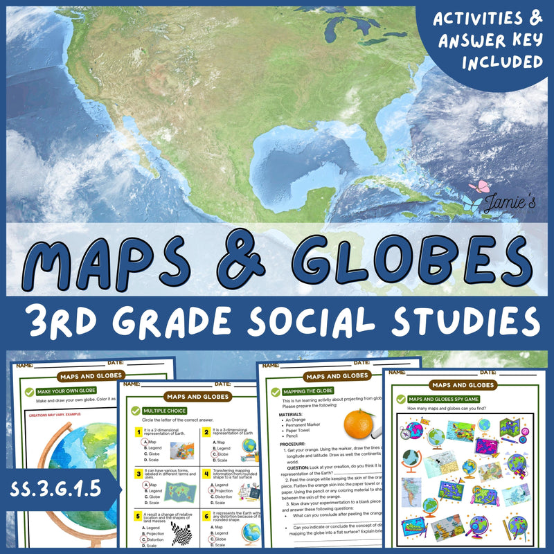 Maps and Globes Activity & Answer Key 3rd Grade Social Studies