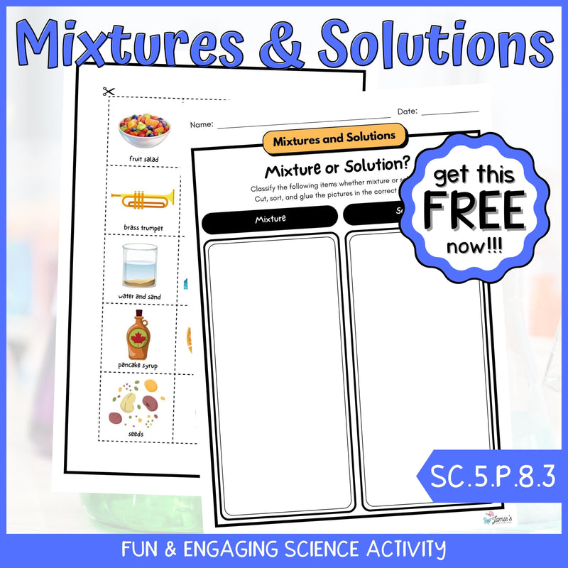 FREE Mixture or Solution? Cut, Sort, and Glue: Physical Science Activity