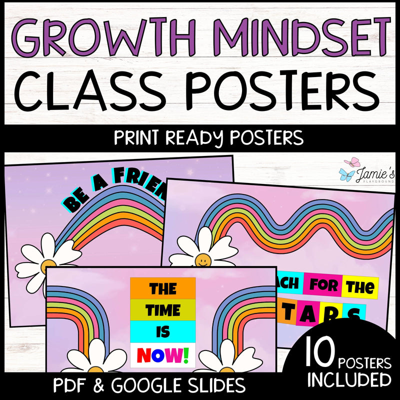 Growth Mindset Poster Display Rainbow Classroom Decor and Bulletin Board