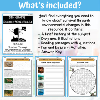 Plant and Animal Survival Activity & Answer Key 5th Grade Life Science