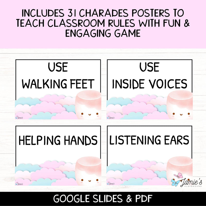 Classroom Rules Charades Posters EDITABLE (Pink): Back to School Activity