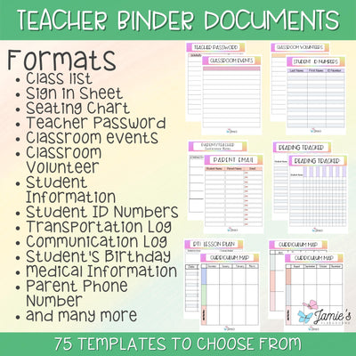 Editable Binder Documents for Teacher Binder and Planner | Rainbow theme