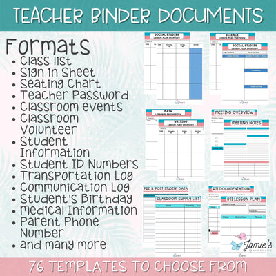 Editable Binder Documents for Teacher Binder and Planner | Pink & Teal Theme