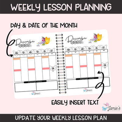 Editable Teacher Binder | Weekly Lesson Plans and Calendar 2023 | Butterfly theme