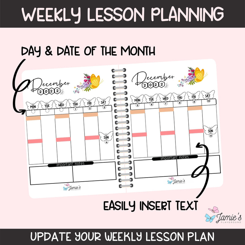 Editable Teacher Binder | Weekly Lesson Plans and Calendar 2023 | Butterfly theme