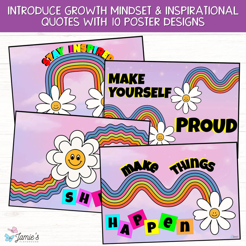 Growth Mindset Poster Display Rainbow Classroom Decor and Bulletin Board