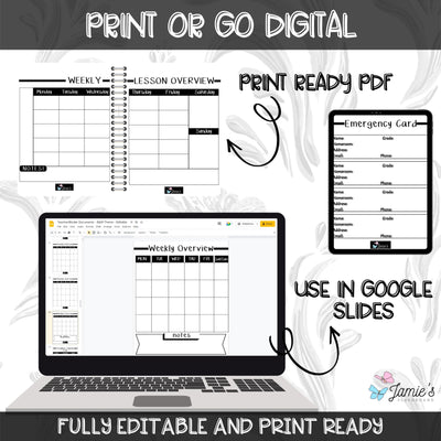 Editable Binder Documents for Teacher Binder and Planner | Black & White theme