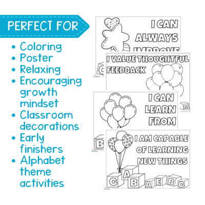 Growth Mindset Coloring Pages and Posters | Alphabet Inspirational Coloring