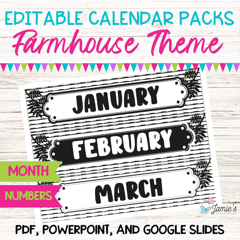 Daily Flip Calendar Pocket Chart Cards | Editable Farmhouse Calendar Display