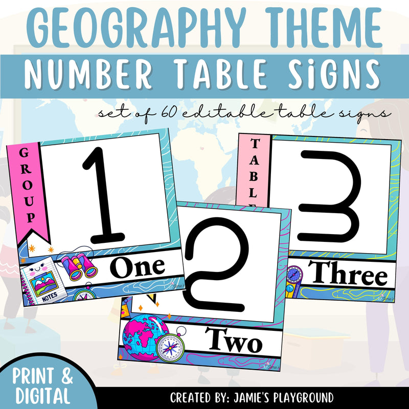 Table Number Signs 1 - EDITABLE Geography Classroom Decor Table/Group Signs