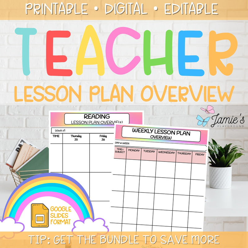 Editable Weekly Lesson Plan Template in Google Slides | Rainbow theme