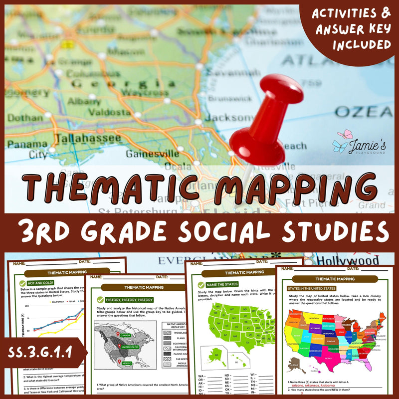 Thematic Map Activity & Answer Key 3rd Grade Social Studies