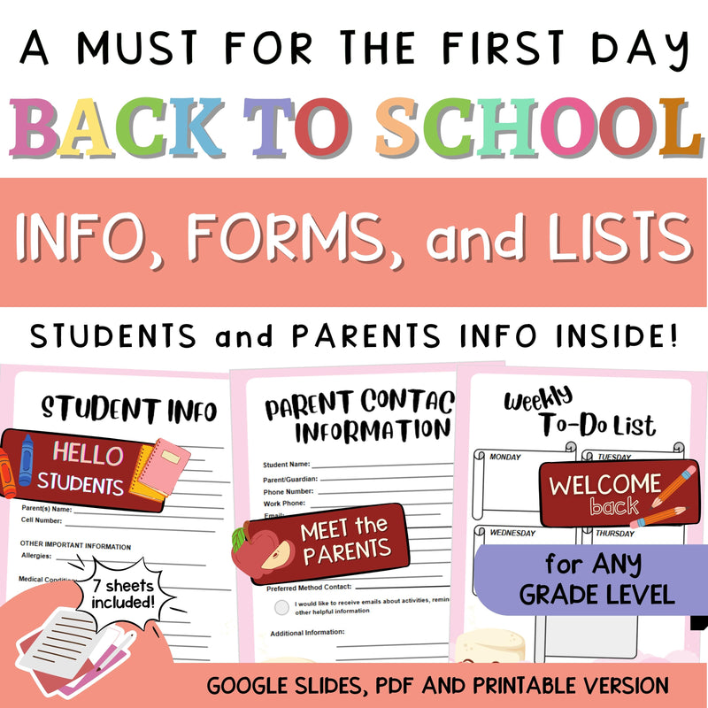 Parent Teacher Communication Log | Back to School Forms and Checklist