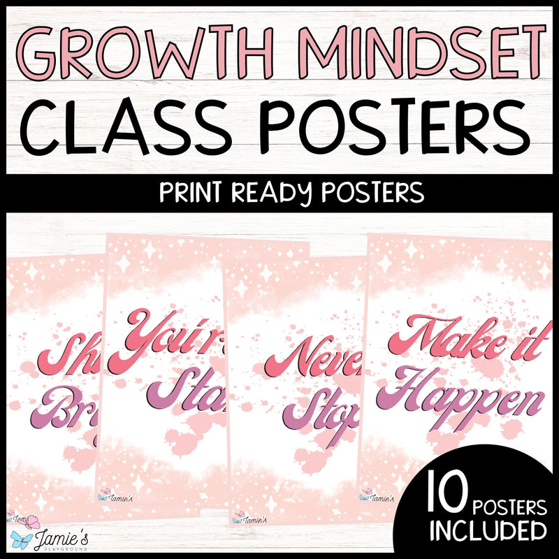 Growth Mindset Posters Pink Classroom Decor and Bulletin Board