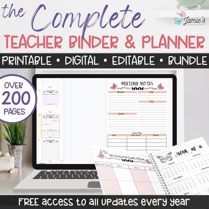 Editable Teacher Binder and Planner 2023 | FREE Updates Every Year | Butterfly theme