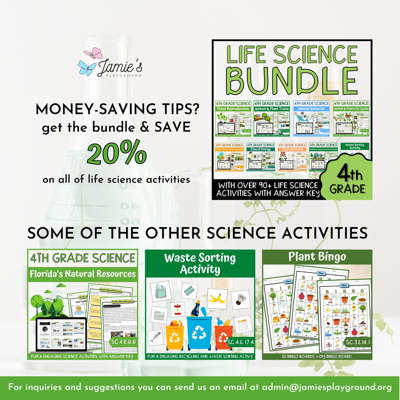 Plant and Animal Life Cycles Activity & Answer Key 4th Grade Life Science