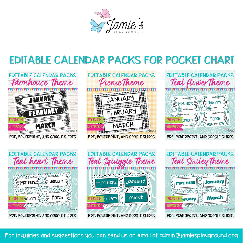 Daily Flip Calendar Pocket Chart Cards | Editable Squiggle Calendar Display