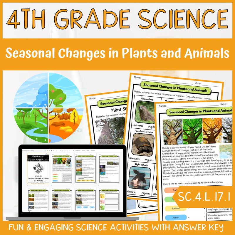 Seasonal Changes in Plants and Animals Activity & Answer Key 4th Grade Life Science