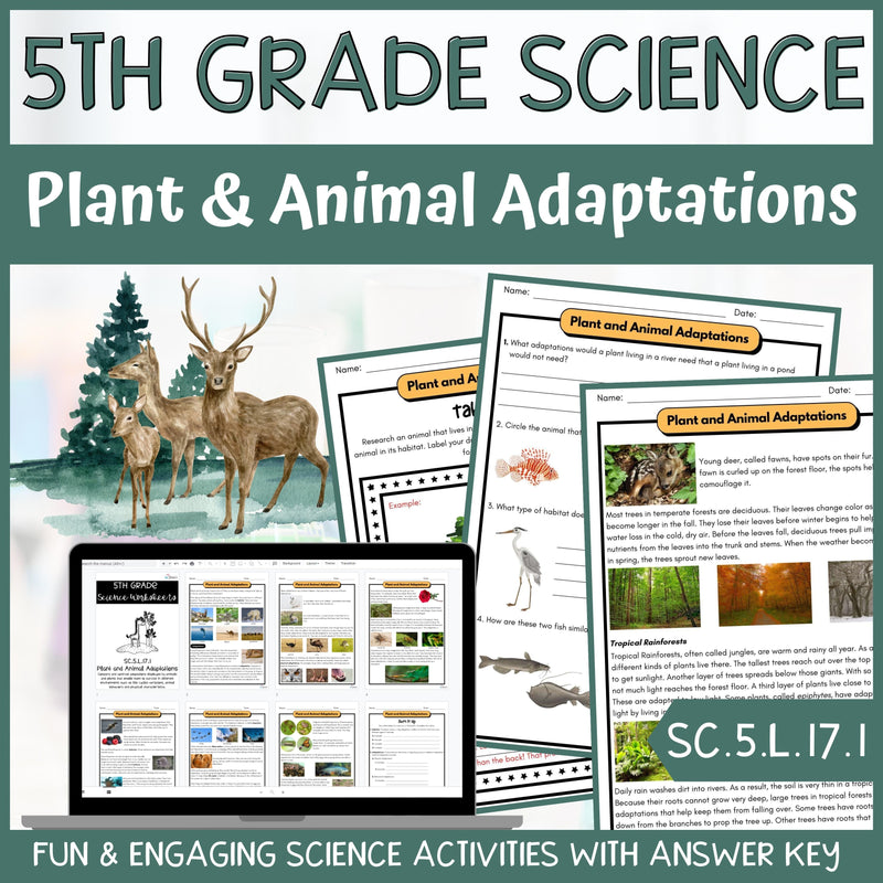 Plant and Animal Adaptations Activity & Answer Key 5th Grade Life Science