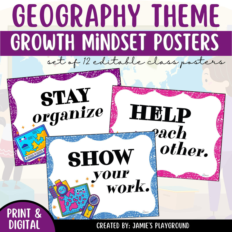 Editable Posters 2 - EDITABLE Geography Growth Mindset Posters