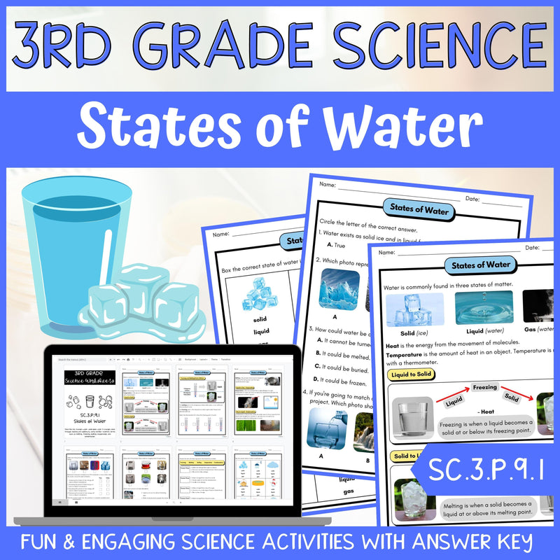 States of Water Activities & Answer Key 3rd Grade Physical Science