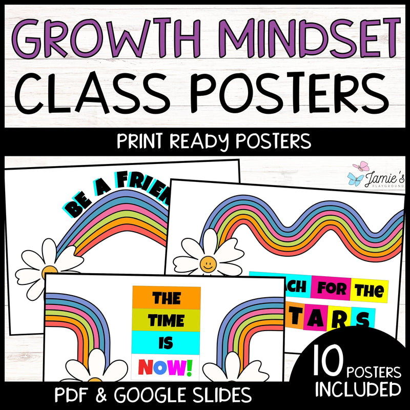 Growth Mindset Poster Display Rainbow Classroom Decor and Bulletin Board