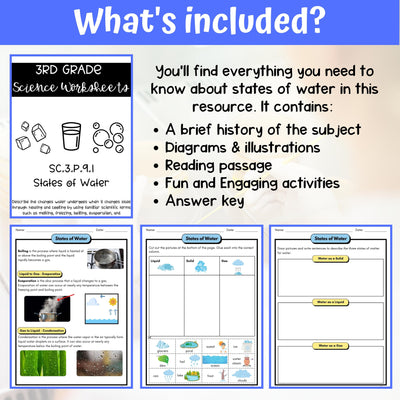 States of Water Activities & Answer Key 3rd Grade Physical Science