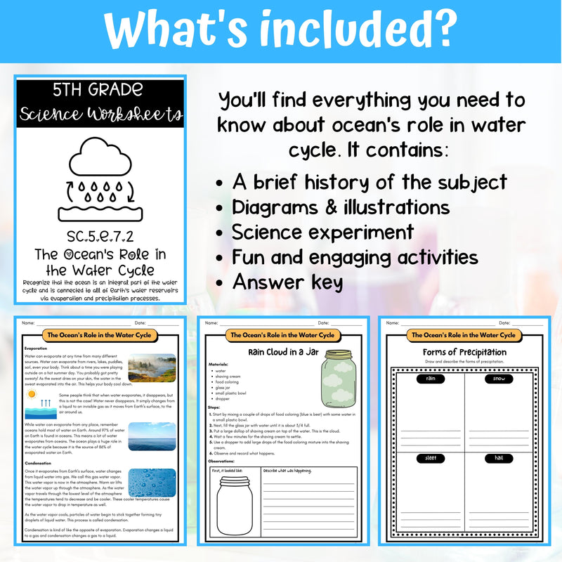 The Role of Ocean in Water Cycle Activity & Answer Key 5th Grade Earth Science