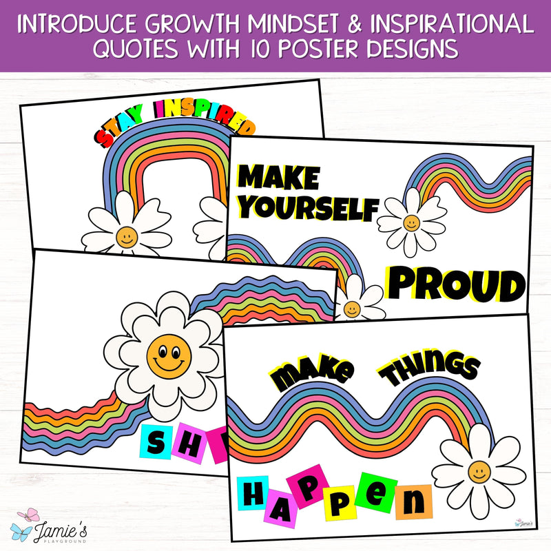 Growth Mindset Poster Display Rainbow Classroom Decor and Bulletin Board