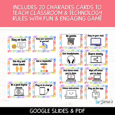 Technology Rules Charades Cards EDITABLE (Colorful): Back to School Activity