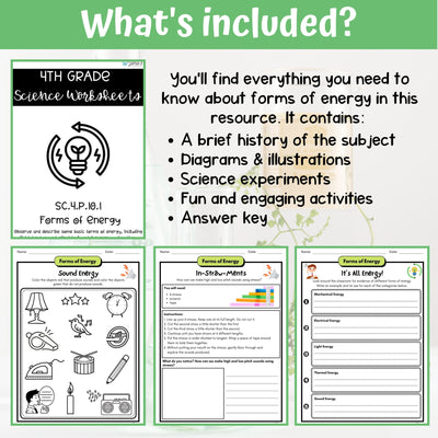 Forms of Energy Activity & Answer Key 4th Grade Physical Science