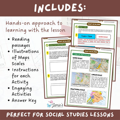 Map Scale Activity & Answer Key 3rd Grade Social Studies