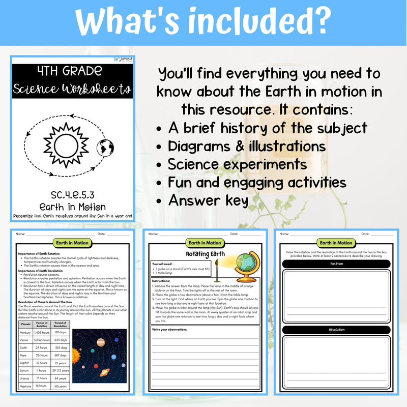 Earth in Motion Activity & Answer Key 4th Grade Earth & Space Science