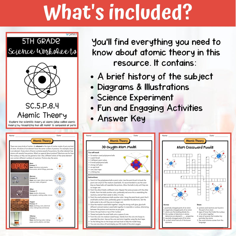 Atomic Theory Activity & Answer Key 5th Grade Physical Science