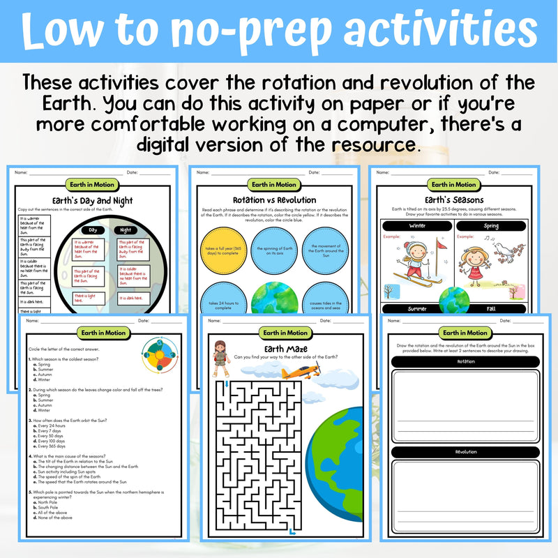 Earth in Motion Activity & Answer Key 4th Grade Earth & Space Science