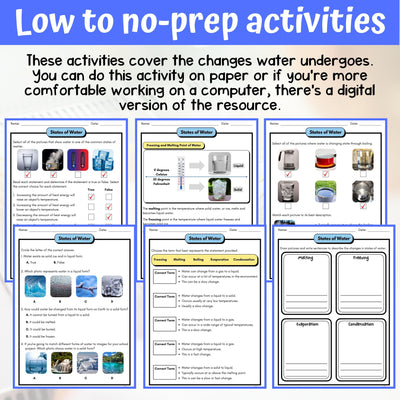 States of Water Activities & Answer Key 3rd Grade Physical Science