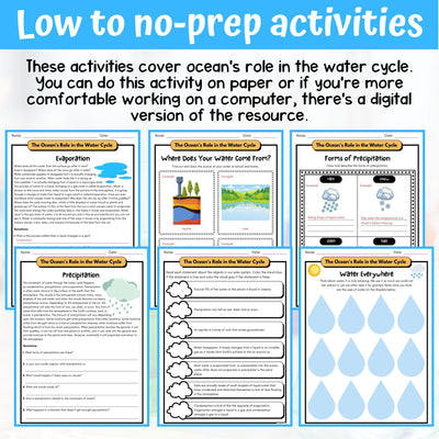 The Role of Ocean in Water Cycle Activity & Answer Key 5th Grade Earth Science