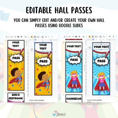 Hall Passes 1 - EDITABLE Superhero Theme Classroom Hall Passes