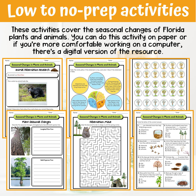 Seasonal Changes in Plants and Animals Activity & Answer Key 4th Grade Life Science