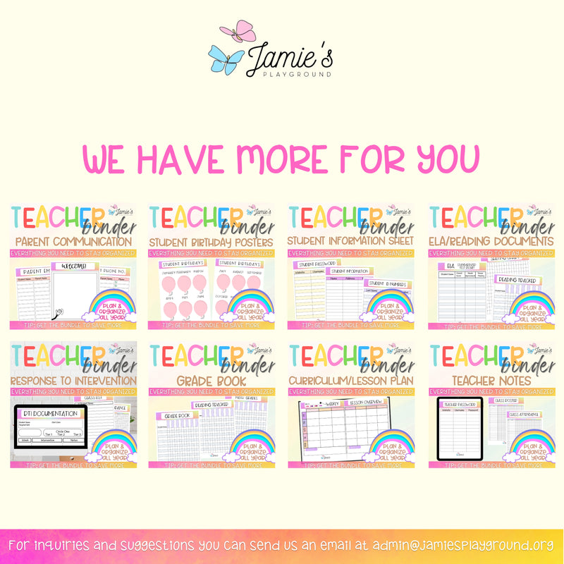 Editable Binder Documents for Teacher Binder and Planner | Teacher Notes - Rainbow theme