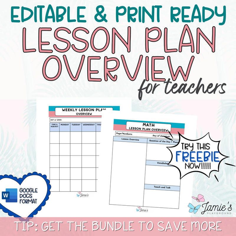 FREE Editable Weekly Lesson Plan Template in Word | Pink & Teal Theme