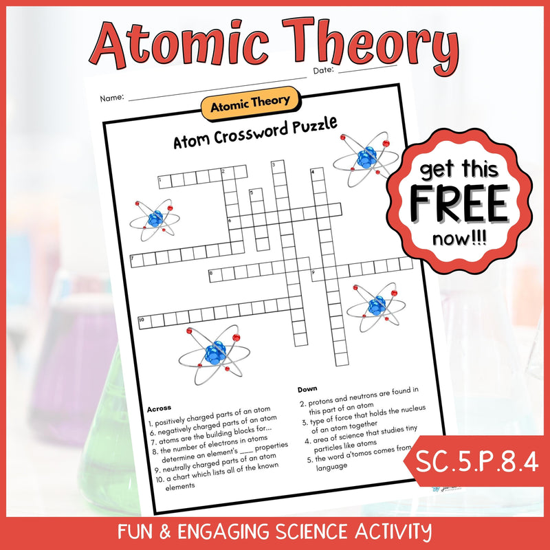 FREE Atom Crossword Puzzle Physical Science Activity