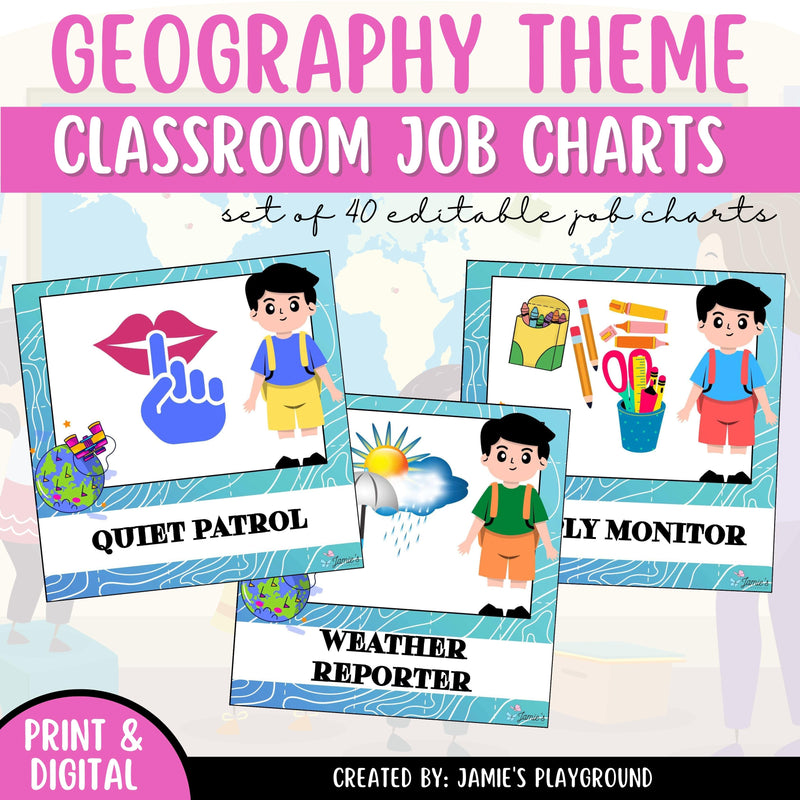 Classroom Job Charts 2 - EDITABLE Geography Classroom Helper Student Jobs