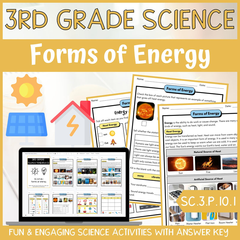 Forms of Energy Activity & Answer Key 3rd Grade Physical Science