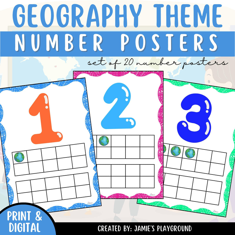 Number Posters 3 - Geography Classroom Decor Number Recognition